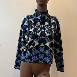Maeve Anthropologie Carys Mock Neck Sweater cropped Pullover blue white Small S